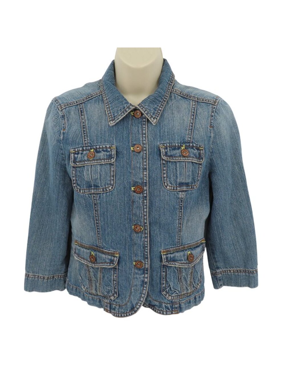 DKNY Jeans Women Small Blue Denim Jean Jacket Collar Button Pockets Cotton Y2K
